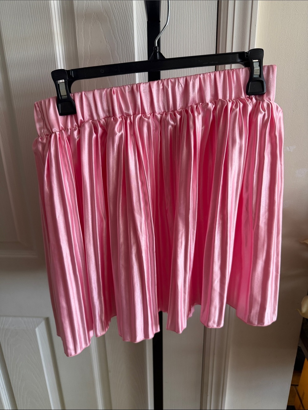 Satin Pink Elastic-Waist Skater Skirt
